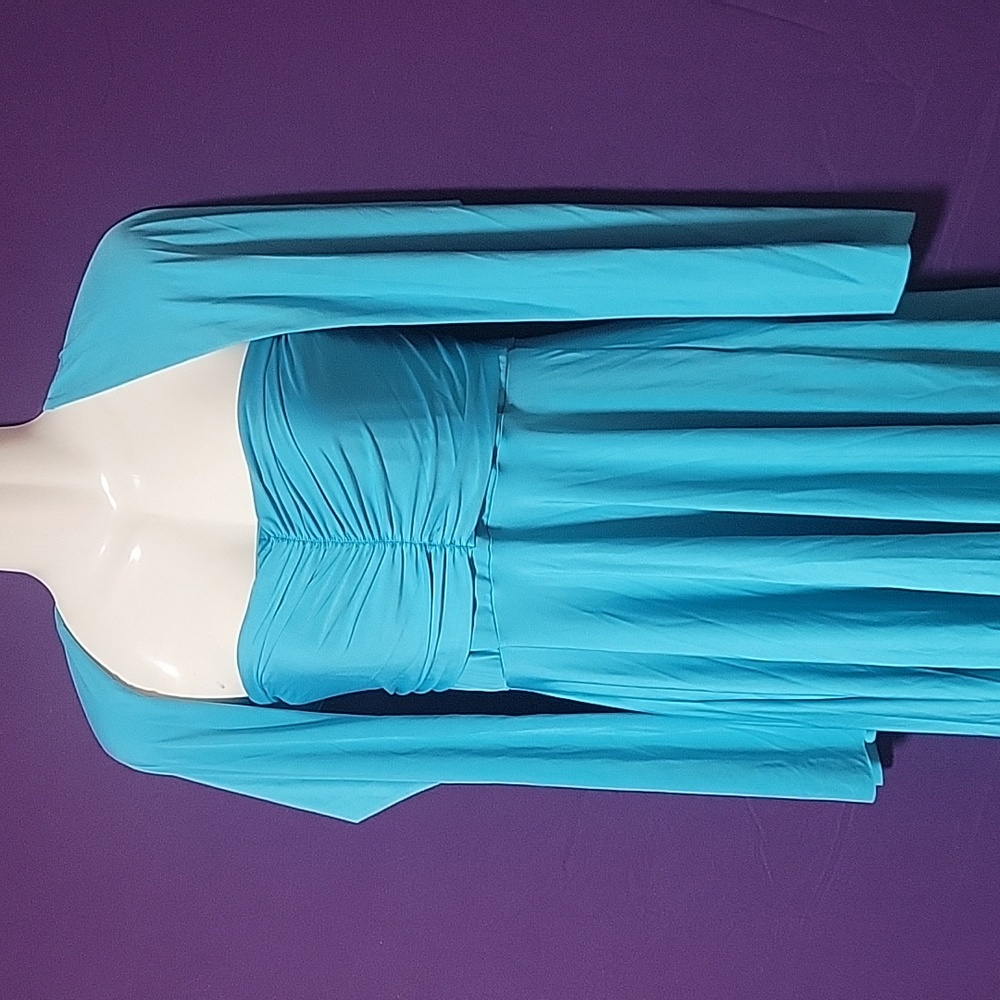 Blue strapless wrap dress - Picture 2 of 8
